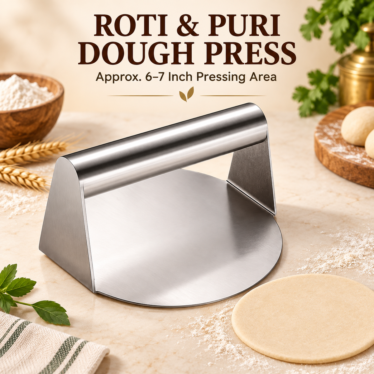 Stainless steel roti and puri dough press — product view 8